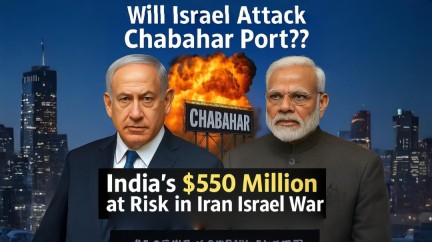 "Explosion at Chabahar port with Netanyahu and Modi, highlighting India's $550 million investment risk during Iran-Israel conflict"